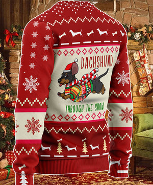 Dachshund Through The Snow Christmas KNITTED Sweater, Christmas Ugly Sweater, Christmas Gift, Gift Christmas 2022