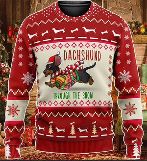 Dachshund Through The Snow Christmas KNITTED Sweater, Christmas Ugly Sweater, Christmas Gift, Gift Christmas 2022