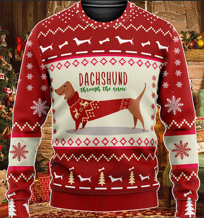 Dachshund Through The Snow Christmas Ugly Sweater, Christmas Ugly Sweater, Christmas Gift, Gift Christmas 2024