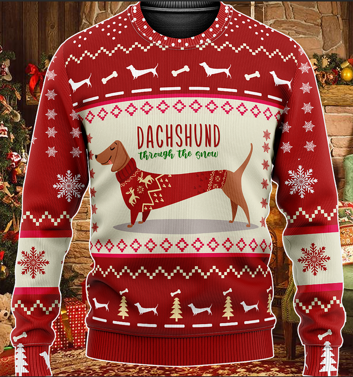 Dachshund Through The Snow Christmas Ugly Sweater, Christmas Ugly Sweater, Christmas Gift, Gift Christmas 2022
