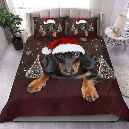 Dachshund with Santa hat Christmas Bedding Set Bedroom Set Bedlinen 3D,Bedding Christmas Gift,Bedding Set Christmas
