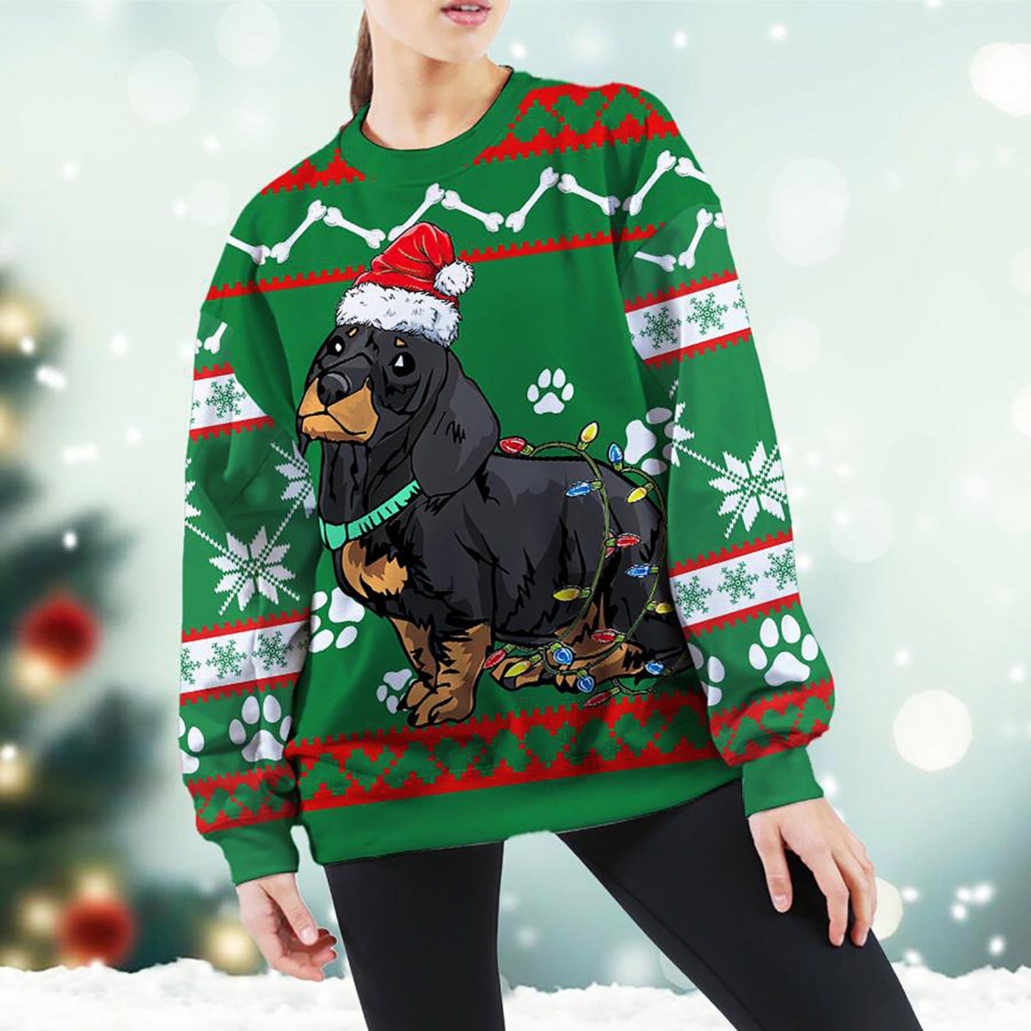 Dachsund Green Christmas Sweatshirt, Christmas Ugly Sweater, Christmas Gift, Gift Christmas 2024