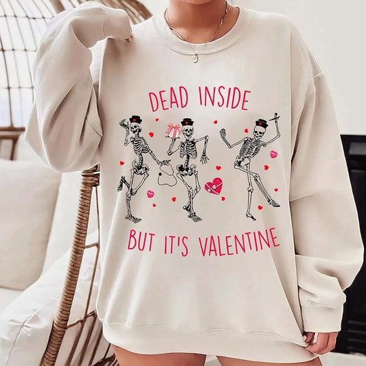Dancing Skeleton Nurse Valentines Day T-Shirt, Dead Inside But It's Valentine Sweatshirt, Nurse Skeleton Long Sleeve, Hoodie Gift for Nursing
