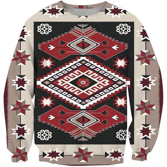 Ethnic Tribal Red Brown Pattern Ugly Christmas Sweater, Christmas Ugly Sweater, Christmas Gift, Gift Christmas 2024