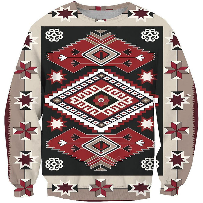 Ethnic Tribal Red Brown Pattern Ugly Christmas Sweater, Christmas Ugly Sweater, Christmas Gift, Gift Christmas 2022