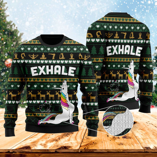 Exhale Yoga Unicorn Ugly Christmas Sweater, Christmas Ugly Sweater, Christmas Gift, Gift Christmas 2024