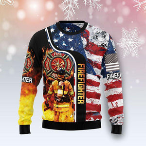 Firefighter Usa Flag Ugly Christmas Sweater, Christmas Ugly Sweater, Christmas Gift, Gift Christmas 2022