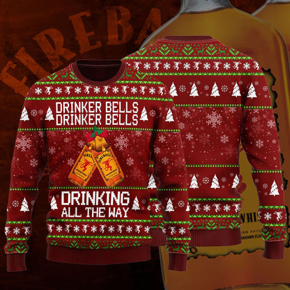 Fireball Drinker Bells Drinker Bells Drinking All The Way Sweater, Christmas Ugly Sweater, Christmas Gift, Gift Christmas 2024