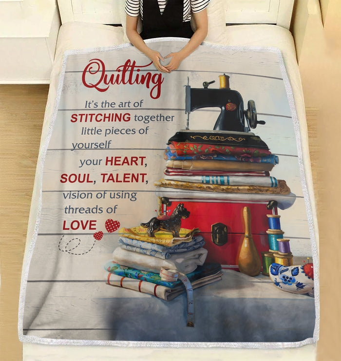Quilting is the art of stitching together little pieces of yourself personalized coffee blanket gifts custom christmas blanket