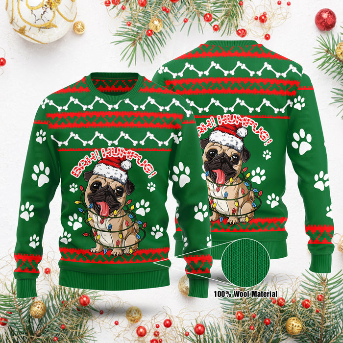 Funny Bah Humpug Sweater, Ugly Christmas Sweater, Pug Ugly Sweater, Christmas Family Gift Idea