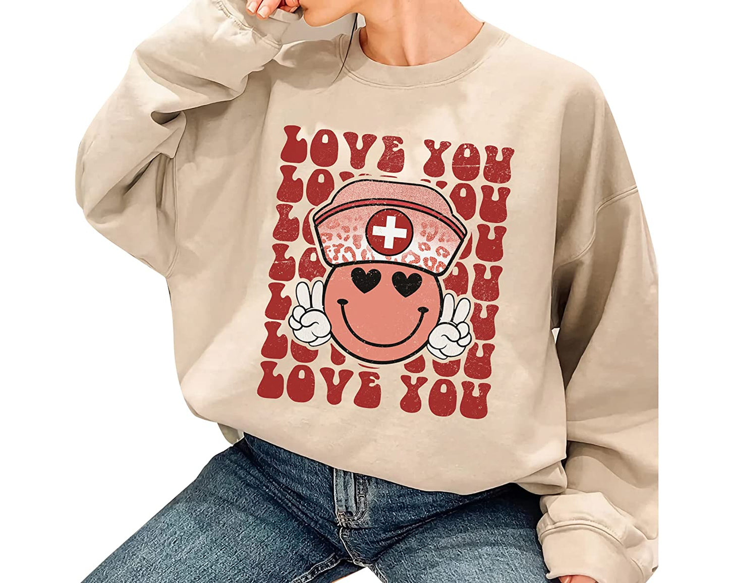 Funny Love you Nurse T-Shirt Valentine's Day for Nurses, Cute smile love Couple Sweatshirt, Nurse Crew Long Sleeve, Xoxo Hoodie