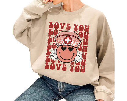 Funny Love you Nurse T-Shirt Valentine's Day for Nurses, Cute smile love Couple Sweatshirt, Nurse Crew Long Sleeve, Xoxo Hoodie