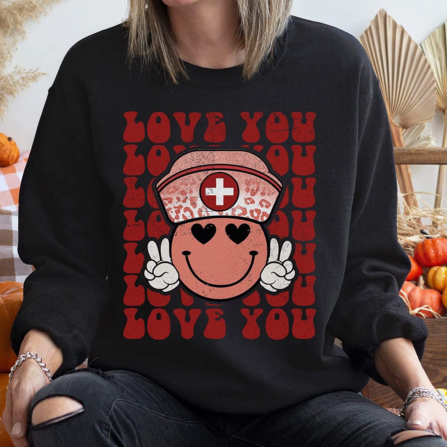 Funny Love you Nurse T-Shirt Valentine's Day for Nurses, Cute smile love Couple Sweatshirt, Nurse Crew Long Sleeve, Xoxo Hoodie