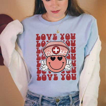 Funny Love you Nurse T-Shirt Valentine's Day for Nurses, Cute smile love Couple Sweatshirt, Nurse Crew Long Sleeve, Xoxo Hoodie