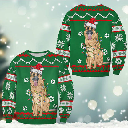 German Shepherd Green Christmas Sweatshirt, Christmas Ugly Sweater, Christmas Gift, Gift Christmas 2024