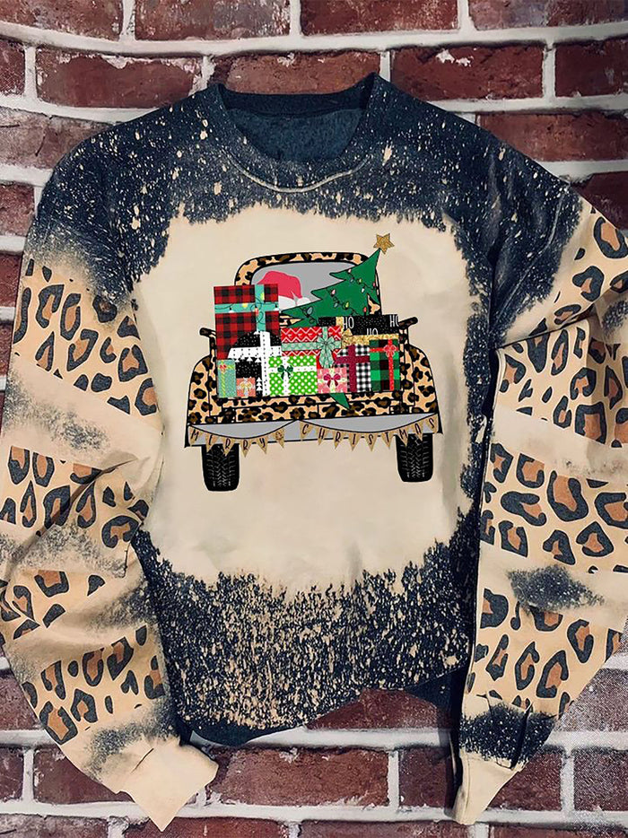 Gift car Leopard Bleached Sweater Christmas, Christmas Ugly Sweater, Christmas Gift, Gift Christmas 2024