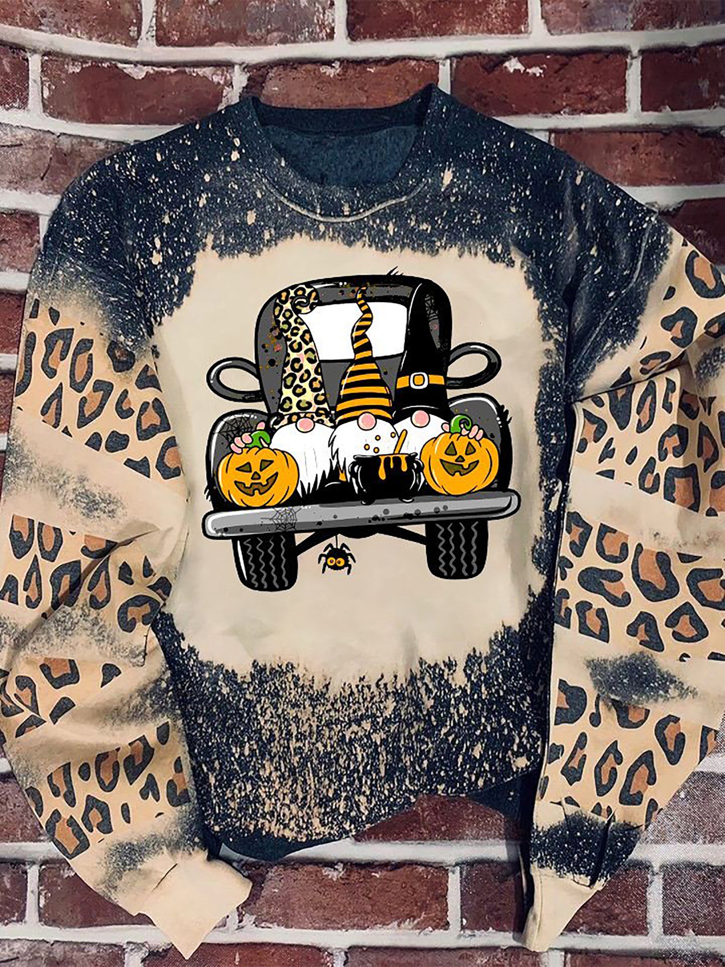 Gloom pumpkin truck Leopard Bleached Sweater, Christmas Ugly Sweater, Christmas Gift, Gift Christmas 2024