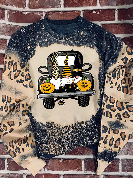 Gloom pumpkin truck Leopard Bleached Sweater, Christmas Ugly Sweater, Christmas Gift, Gift Christmas 2024