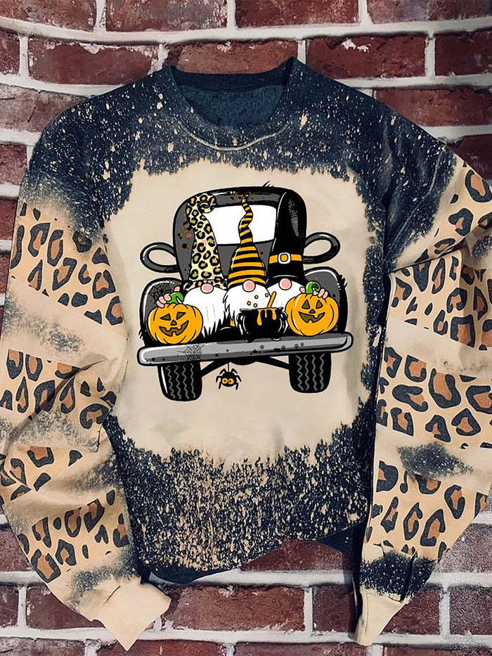 Gloom pumpkin truck Leopard Bleached Sweater, Christmas Ugly Sweater, Christmas Gift, Gift Christmas 2022
