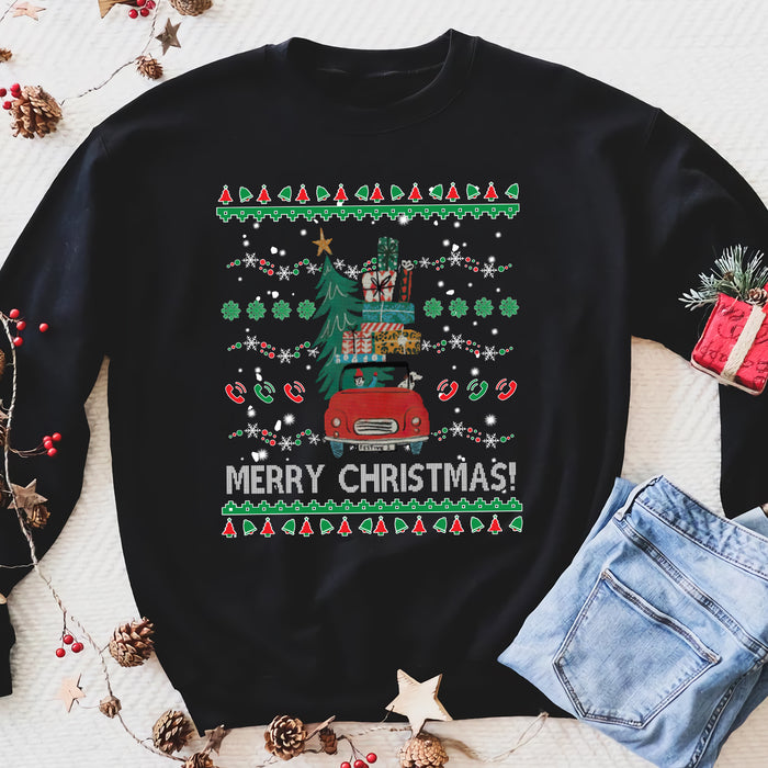 Gnomes bring christmas tree and gift for you - funny sweatshirt gifts christmas ugly sweater for men and women