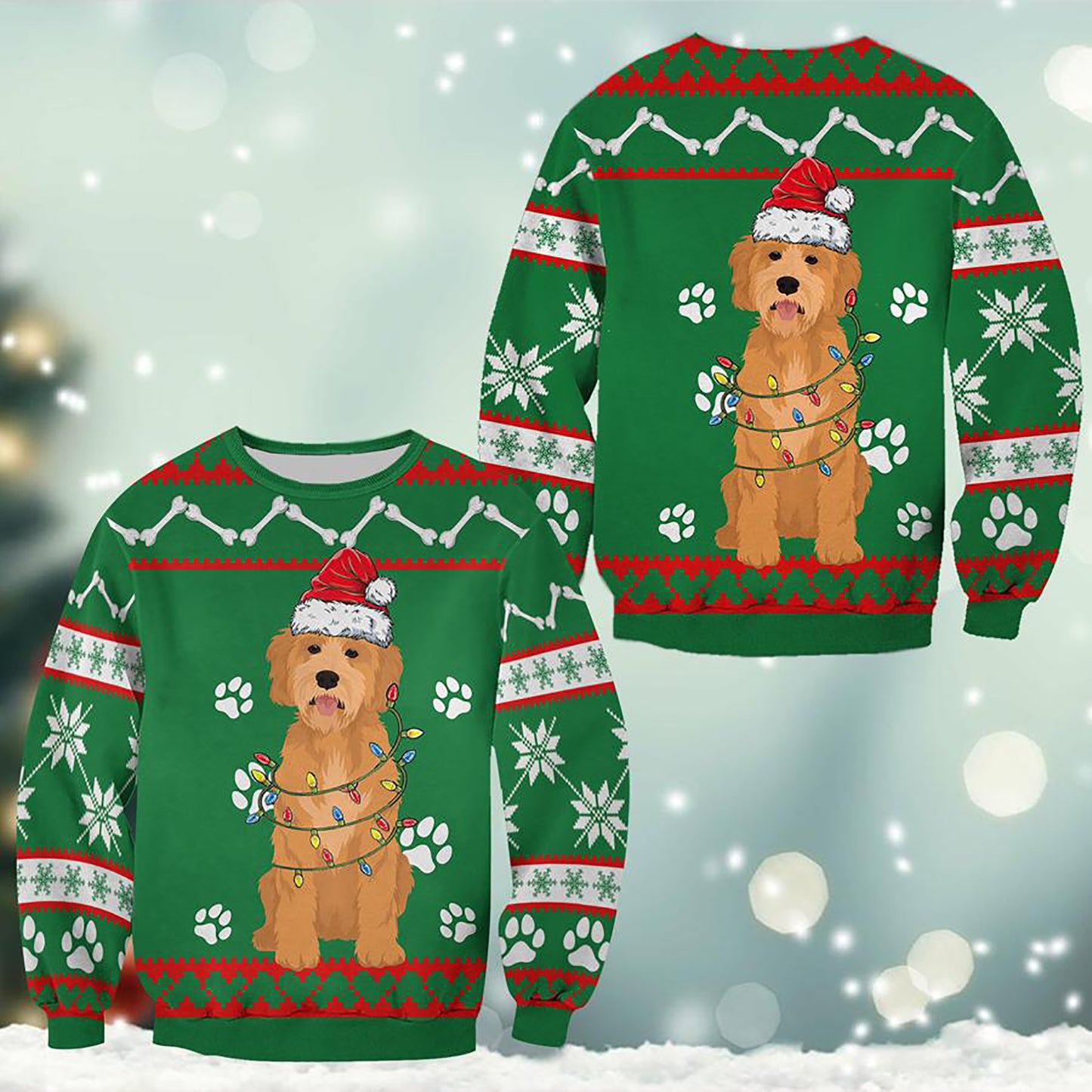 Golden Doodle Green Christmas Sweatshirt, Christmas Ugly Sweater, Christmas Gift, Gift Christmas 2024