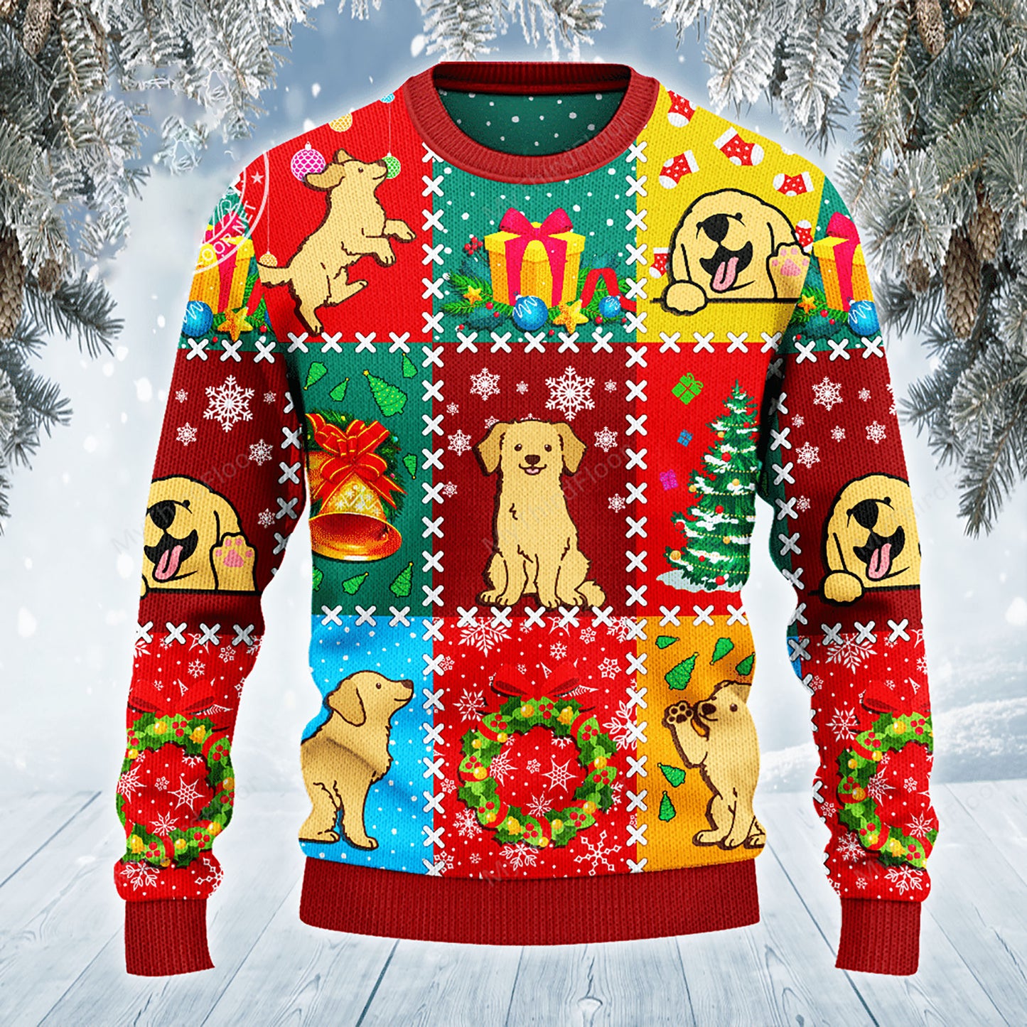 Golden Retriever Dog Lovers Christmas Wishes All Over Sweater, Christmas Ugly Sweater, Christmas Gift, Gift Christmas 2024