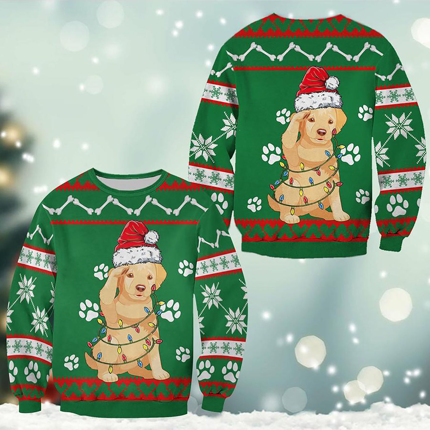 Golden Retriever Green Christmas Sweatshirt, Christmas Ugly Sweater, Christmas Gift, Gift Christmas 2024