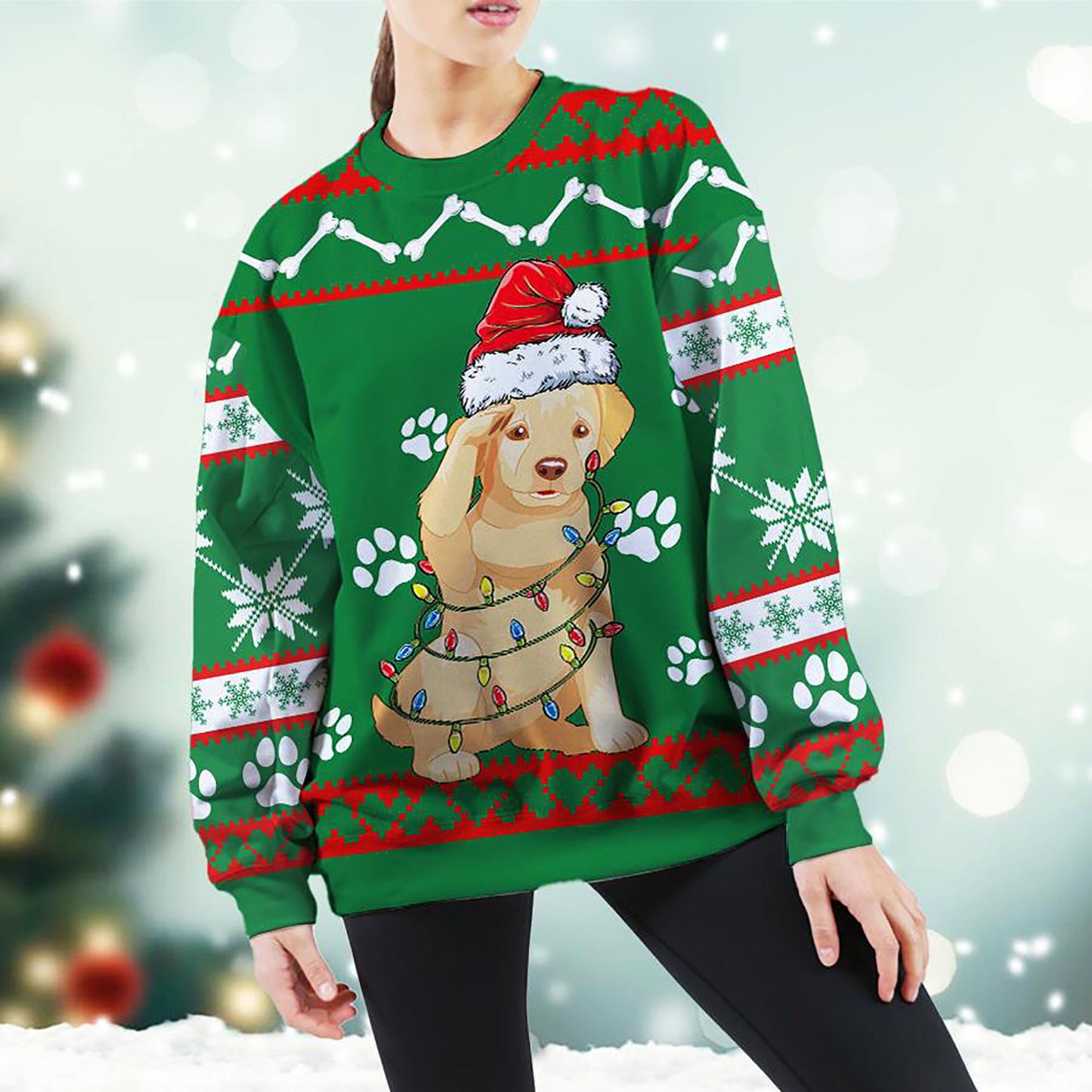 Golden Retriever Green Christmas Sweatshirt, Christmas Ugly Sweater, Christmas Gift, Gift Christmas 2024