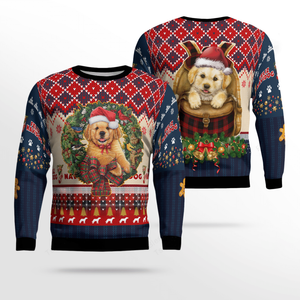 Golden Retriever with Christmas wreath Ugly Sweater, Christmas Ugly Sweater, Christmas Gift, Gift Christmas 2024