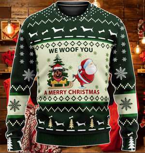 Green Red Rottweiler We Woof You A Merry Christmas, Christmas Ugly Sweater, Christmas Gift, Gift Christmas 2024