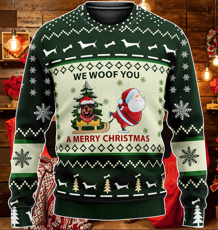 Green Red Rottweiler We Woof You A Merry Christmas, Christmas Ugly Sweater, Christmas Gift, Gift Christmas 2022