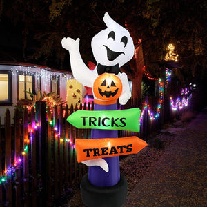 2.4m Big Halloween Inflatable Ghost Holding Pumpkin Street Signs Decoration Tricks or Treats Halloween
