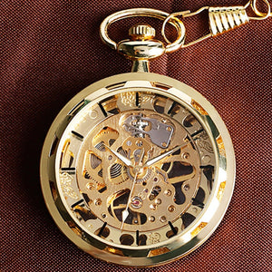 Vintage Watch Necklace Steampunk Skeleton Mechanical Fob Pocket Watch Clock Pendant Hand-winding Men Women Chain Gift