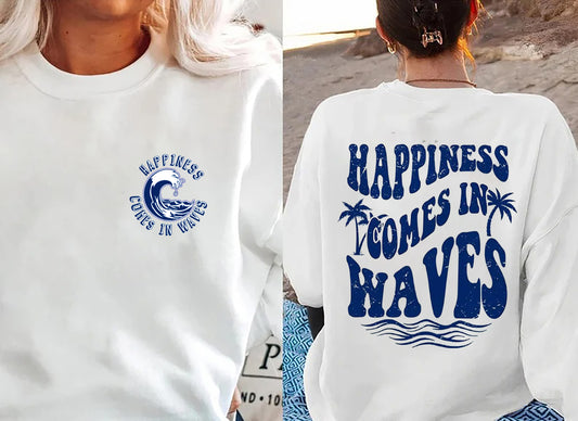 Happiness Comes In Waves Hoodie, Ocean Hoodie, Summer Vacation Hoodie, Wave Lover Hoodie, Sorority Hoodie, Aesthetic Hoodie