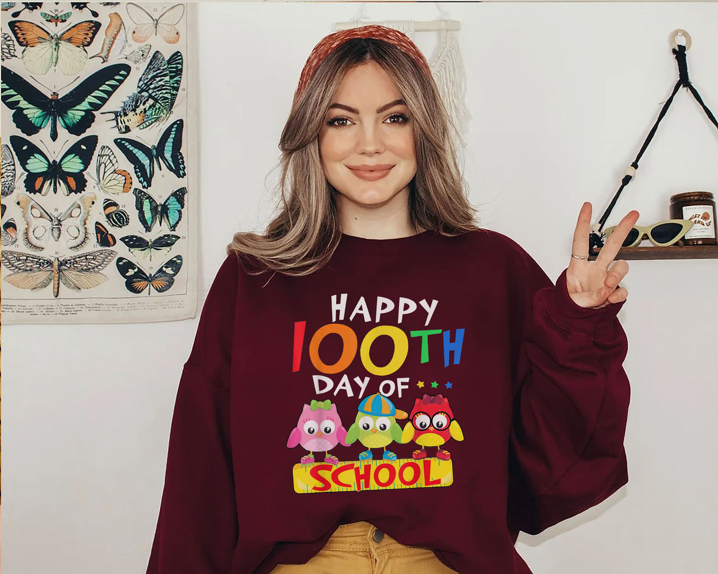 Happy 100th Day Of School Owl Kids 100 Days Teacher T-Shirt