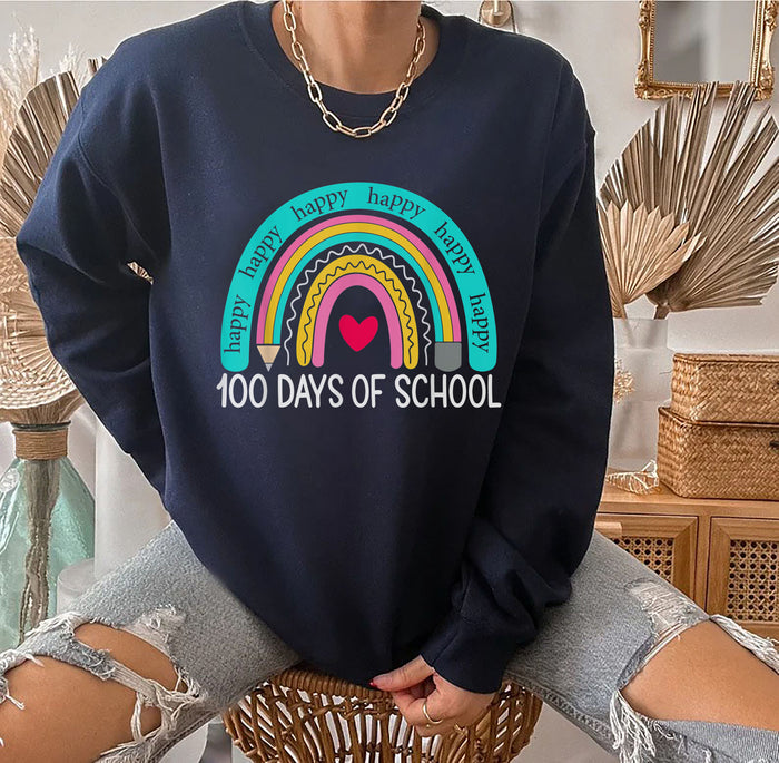 Happy 100th Day Of School Teacher Kids 100 Days Rainbow T-Shirt