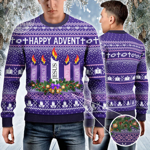 Happy Advent Hope Peace Jesus Joy Love Ugly Sweater, Christmas Ugly Sweater, Christmas Gift, Gift Christmas 2024