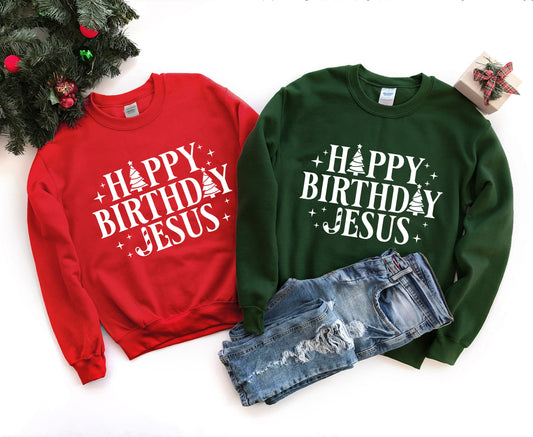 Happy Birthday Jesus Sweatshirt, Christmas Sweatshirt, Jesus Sweat, Christian Sweater, Jesus Birthday Sweat, Custom Christmas Sweatshirt