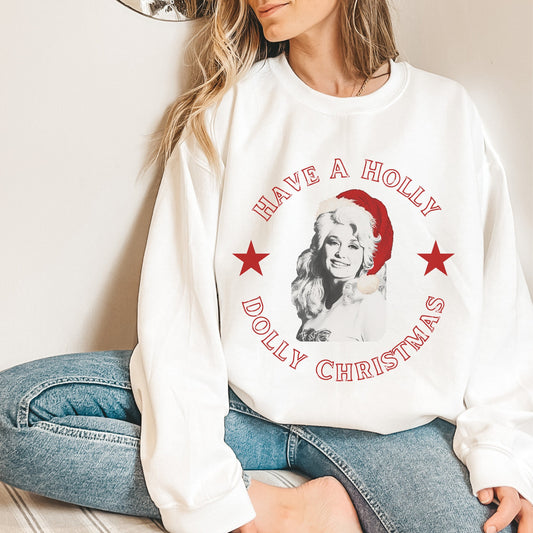 Have A Holly Dolly Christmas Sweatshirt, Christmas Sweatshirt for Women, Western Christmas Shirt, Dolly Crewneck, Christmas Crewneck