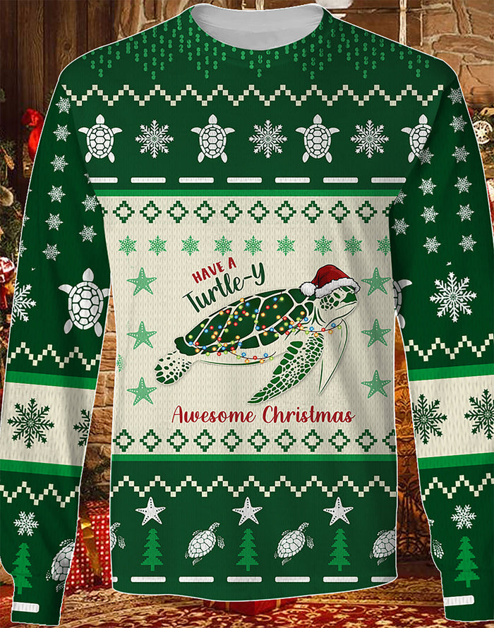 Have A Turtle-Y Awesome Christmas KNITTED Sweater, Christmas Ugly Sweater, Christmas Gift, Gift Christmas 2024