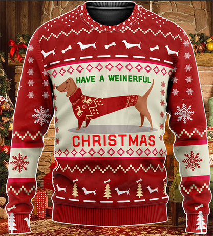 Have A WEINERFUL Christmas KNITTED Sweater, Christmas Ugly Sweater, Christmas Gift, Gift Christmas 2024