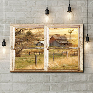 Hayoooo Beautiful Rustic Window With Old Barn, Canvas