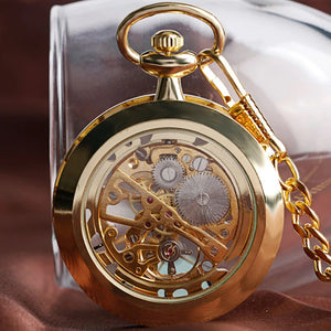 Vintage Watch Necklace Steampunk Skeleton Mechanical Fob Pocket Watch Clock Pendant Hand-winding Men Women Chain Gift