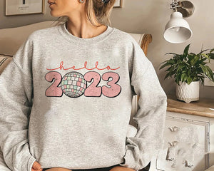 Hello 2023 Happy New Year Retro Disco Ball Lunar New Year Sweatshirt