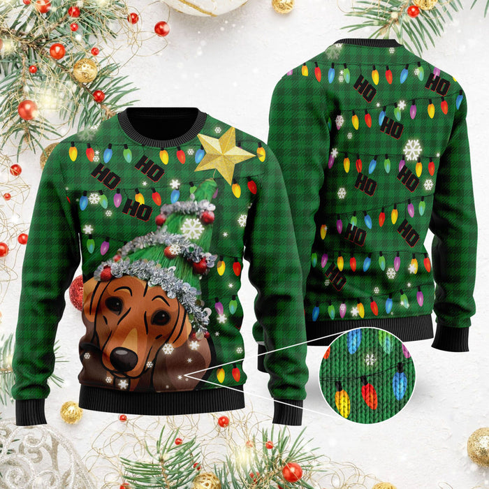 Ho Ho Ho Dachshund Christmas Tree Ugly Sweater, Christmas Ugly Sweater, Christmas Gift, Gift Christmas 2024