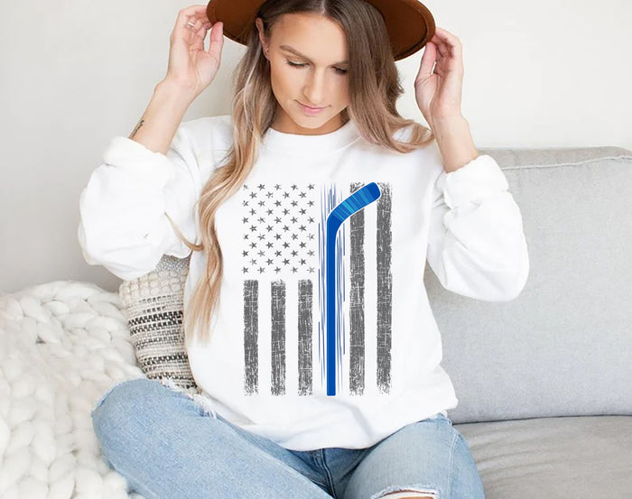 Hockey USA American Flag Patriotic Hockey Player Family Sweatshirt