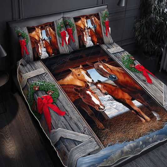 Horse Family Barn Christmas Quilt Bedding Set Bedroom Set Bedlinen 3D,Bedding Christmas Gift,Bedding Set Christmas