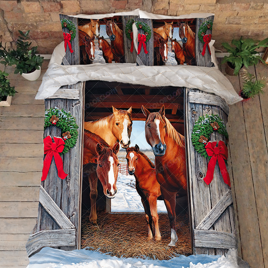 Horse Family Barn Christmas Quilt Bedding Set Bedroom Set Bedlinen 3D,Bedding Christmas Gift,Bedding Set Christmas