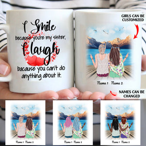 I Smile Because You're My Sister personalized coffee mugs gifts custom christmas mugs