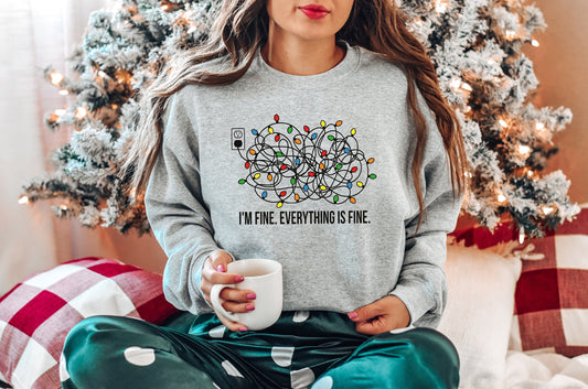 I'm Fine Everything Is Fine Sweatshirt,Christmas Sweatshirt,Christmas Shirt,Christmas Sweatshirt Women,Christmas Lights Sweatshirt,Xmas Gift